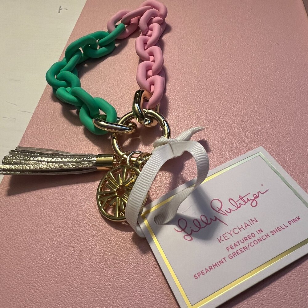 Lilly Pulitzer Spearmint Green & Shell Pink Keychain with Gold Accents